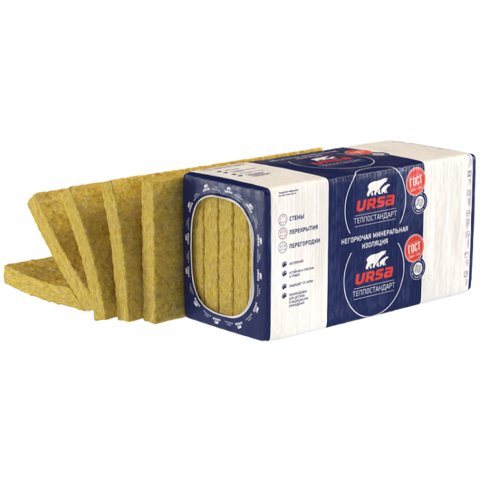 Мин. вата URSA Теплостандарт плита (6 матов, толщ. 100, 610*1230 мм, 4,5 м2), плотн. 11
